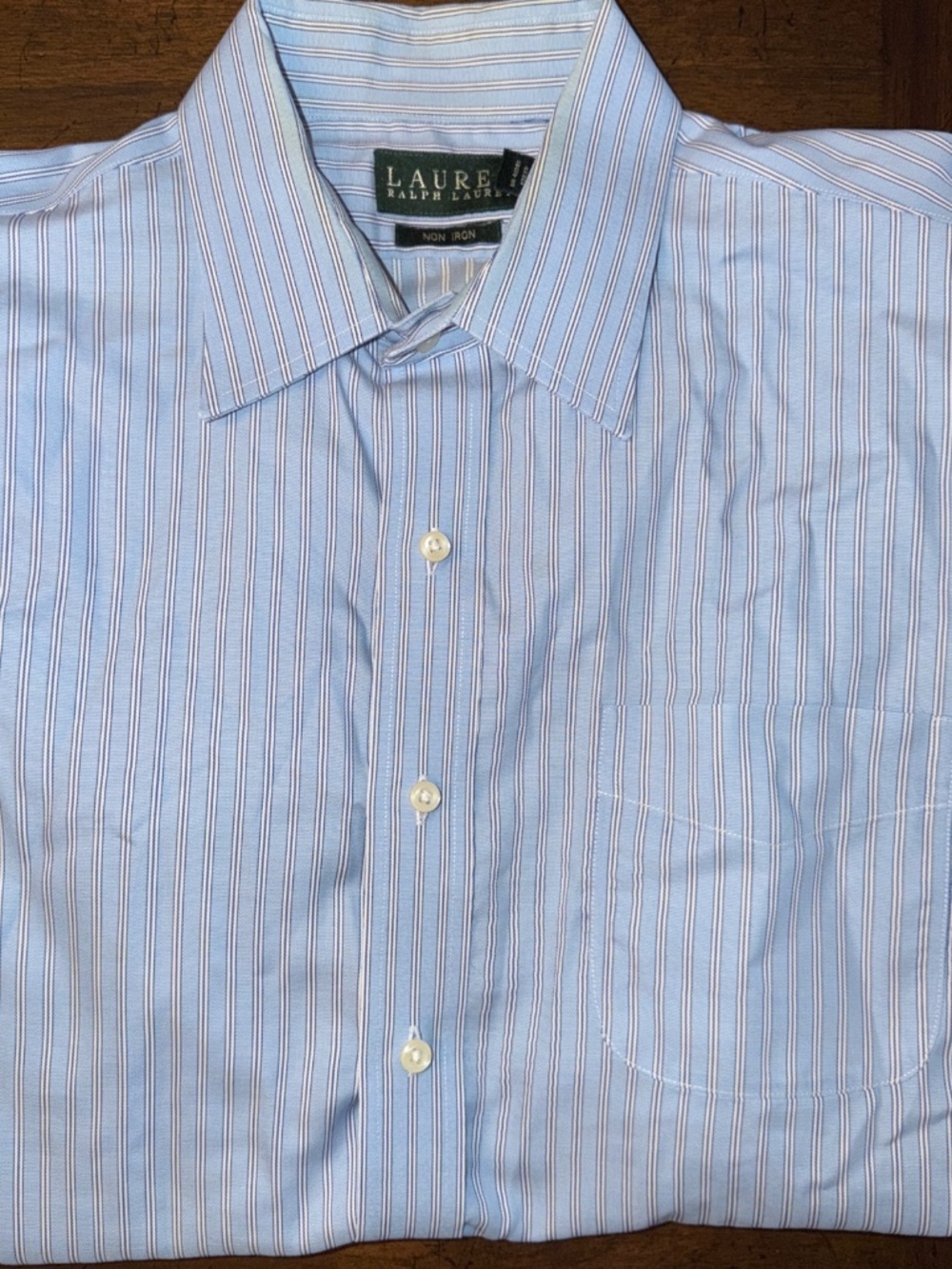 Lauren Ralph Lauren Dress Shirt 16.5 34/35 Classic Fit Non Iron Blue White